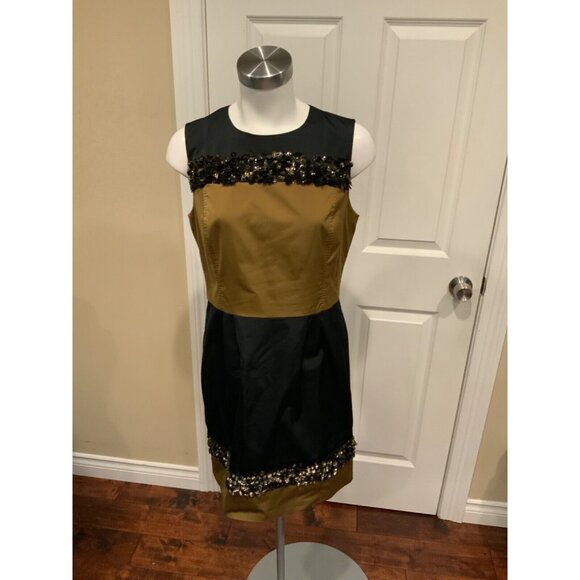 St. John Couture Black & Gold Sequin Sheath Dress, Size 8(US)